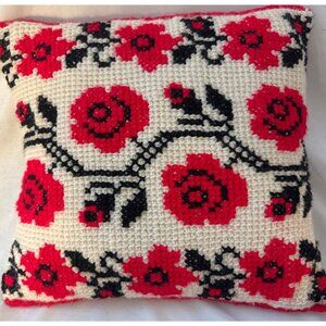 Ukrainian Cross Stitch 14" Pillow Roses & Vines Vintage